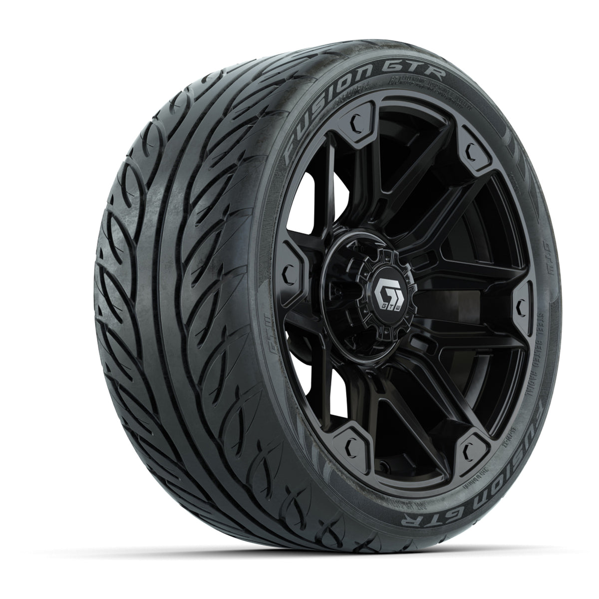 GTW® Graffiti Gloss Black 14 in Wheels with 205/40-R14 Fusion GTR Steel Belted Street Tires Full Set