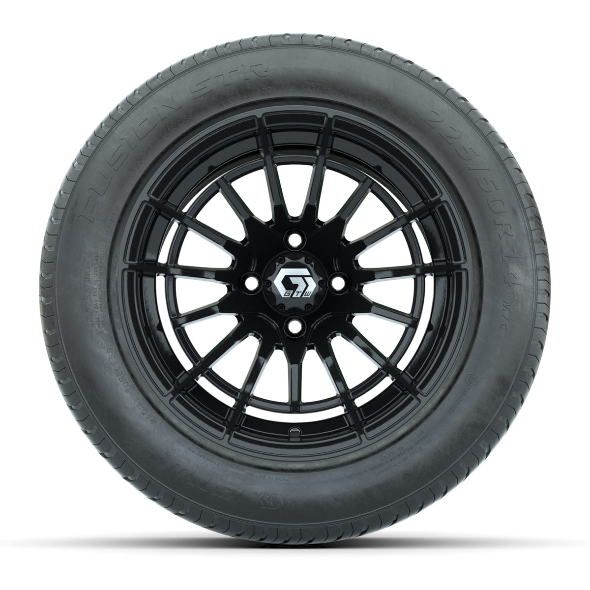 GTW® Boost Gloss Black 14" Wheels with 255/50-R14 Fusion STR DOT Approved Street Tires - Full Set
