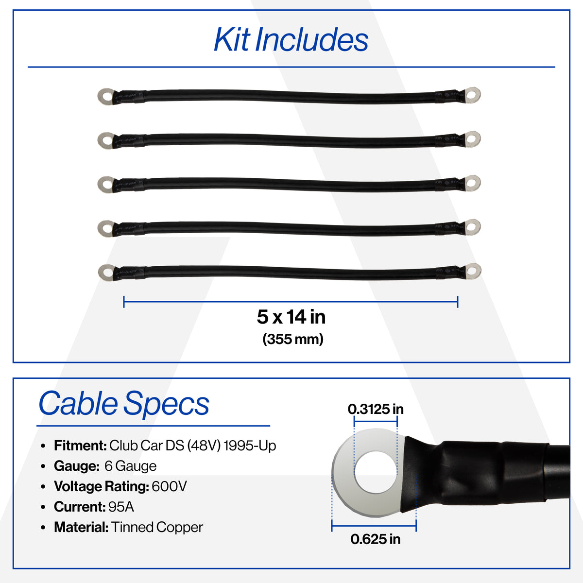 Club Car DS 48V 6-Gauge Battery Cable Set (Years 1995-Up)