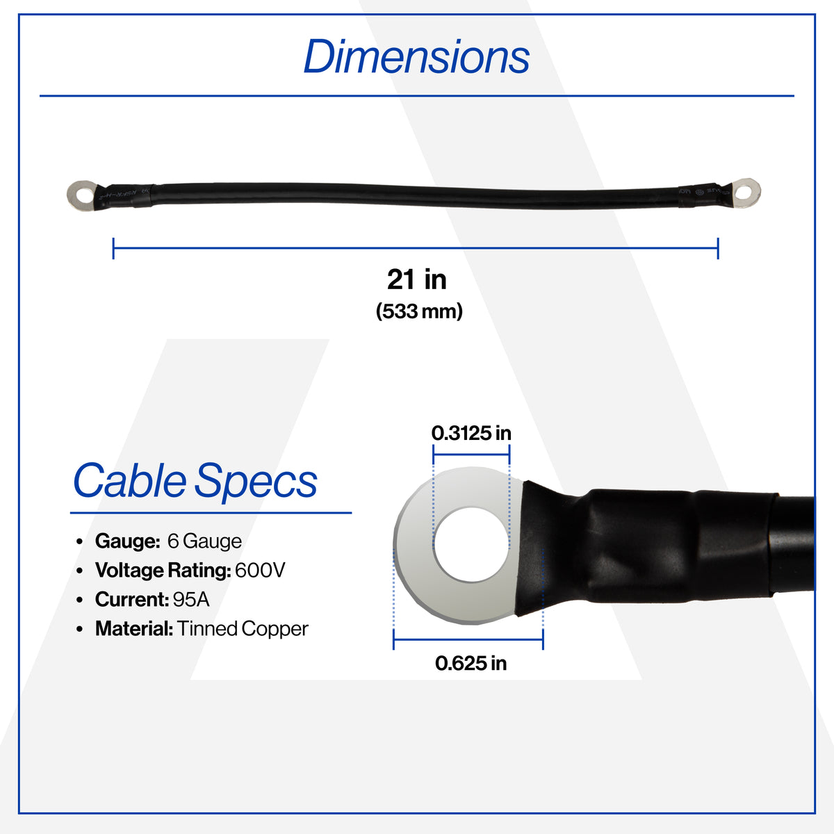 21 Inch 6-Gauge Black Battery Cable