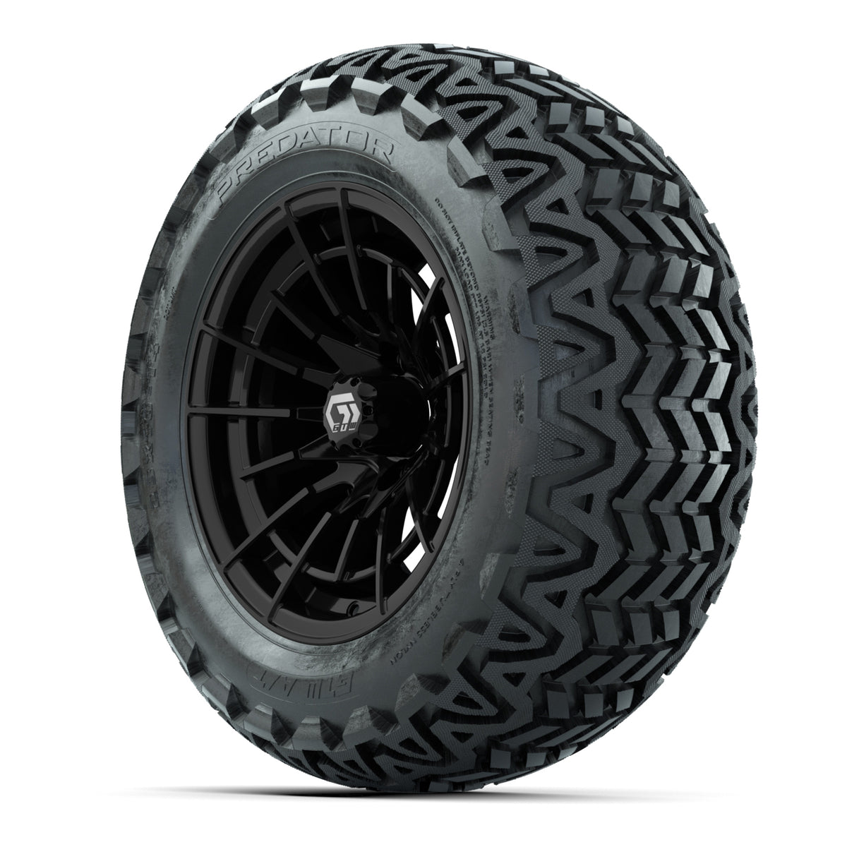 GTW® Boost Gloss Black 14 in Wheels with 23x10-14 Predator All-Terrain Tires Full Set