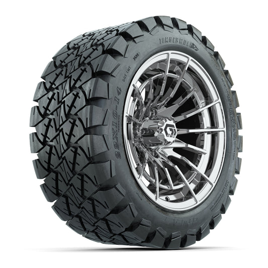 GTW® Boost Chrome 14 in Wheels with 22x10-14 Timberwolf All-Terrain Tires Full Set