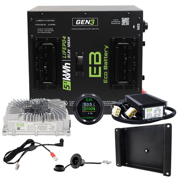Club Car DS Eco Lithium 51v 105Ah GEN3 Battery Bundle - Thru Hole 10 year warranty