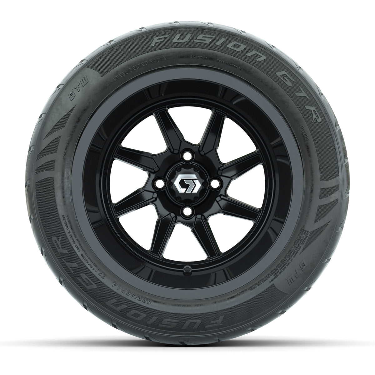 GTW Reaper Gloss Black 14x9 Wheels with 255/45-R14 Fusion GTR Street Tires - Set of 4