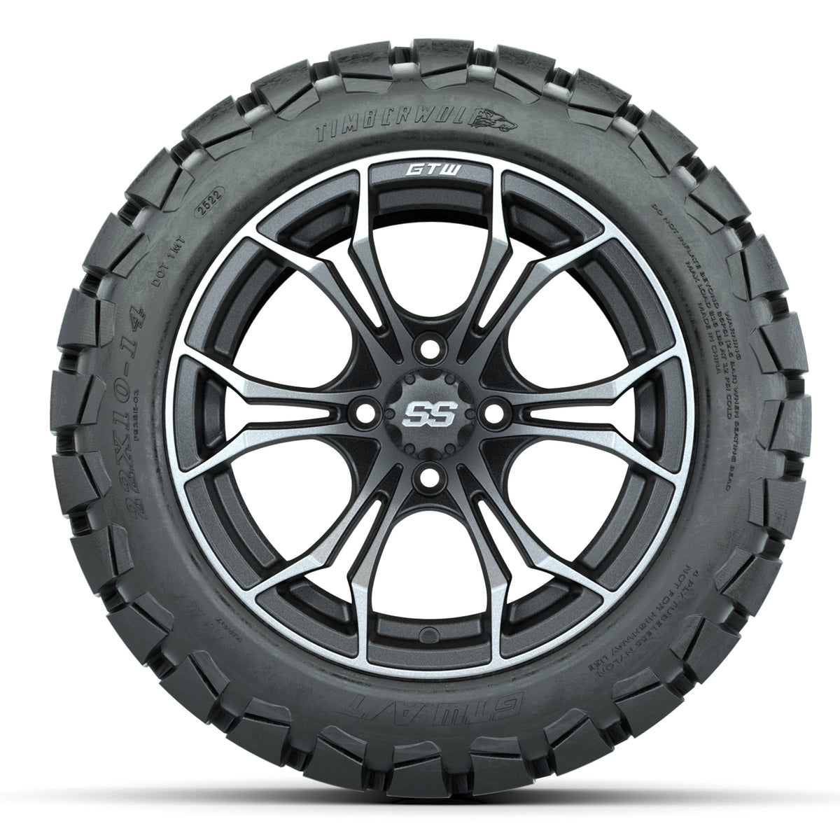 GTW Spyder Matte Grey 14 in Wheels with 22x10-14 GTW Timberwolf All-Terrain Tires Full Set