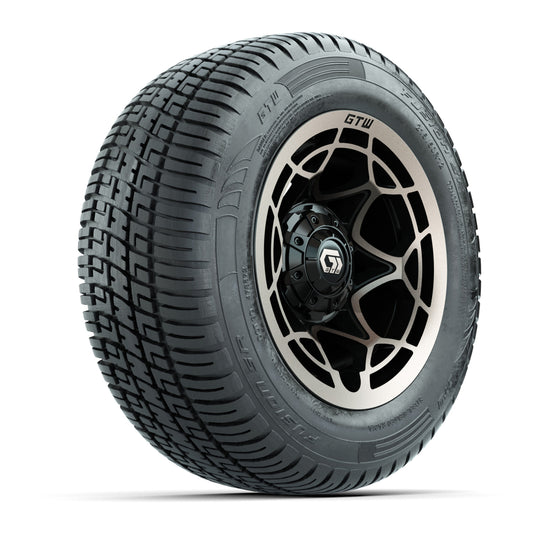 GTW® Nexus Gloss Black/Satin Bronze 12 in Wheels with 215/50-R12 Fusion S/R Steel Belt Radial Tires Full Set