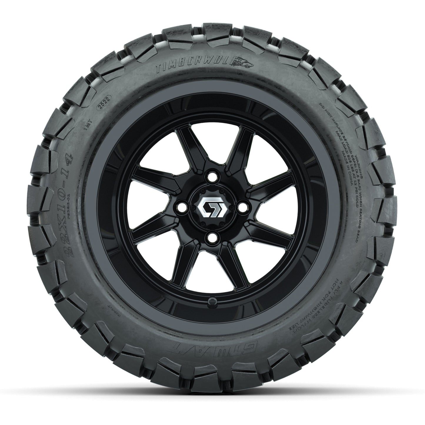 GTW Reaper Gloss Black 14" Wheels with 22X10-14 Timberwolf All-Terrain Tires - Full Set