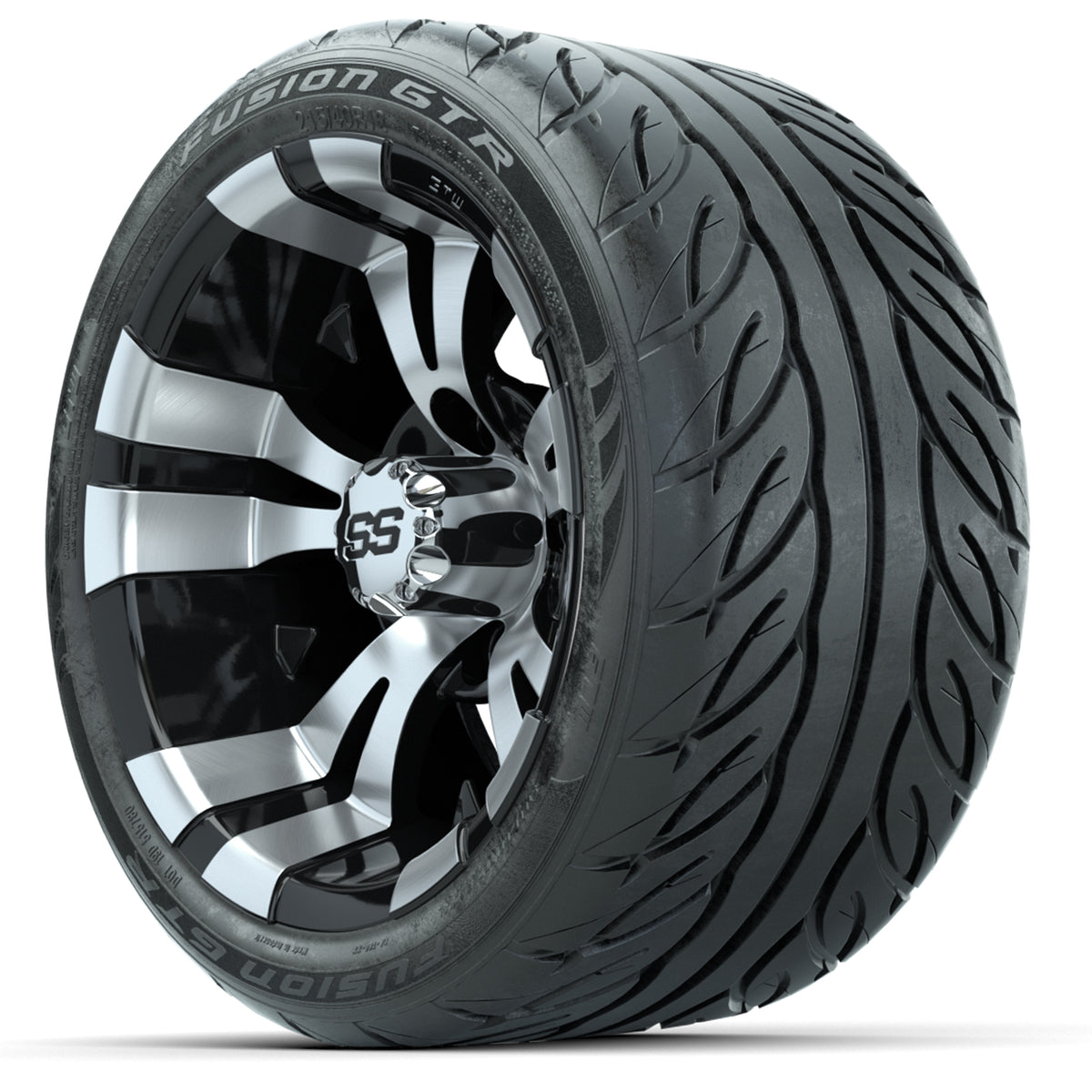 12" GTW Vampire Machined/Black Wheels with Fusion GTR Street Tires Set of 4