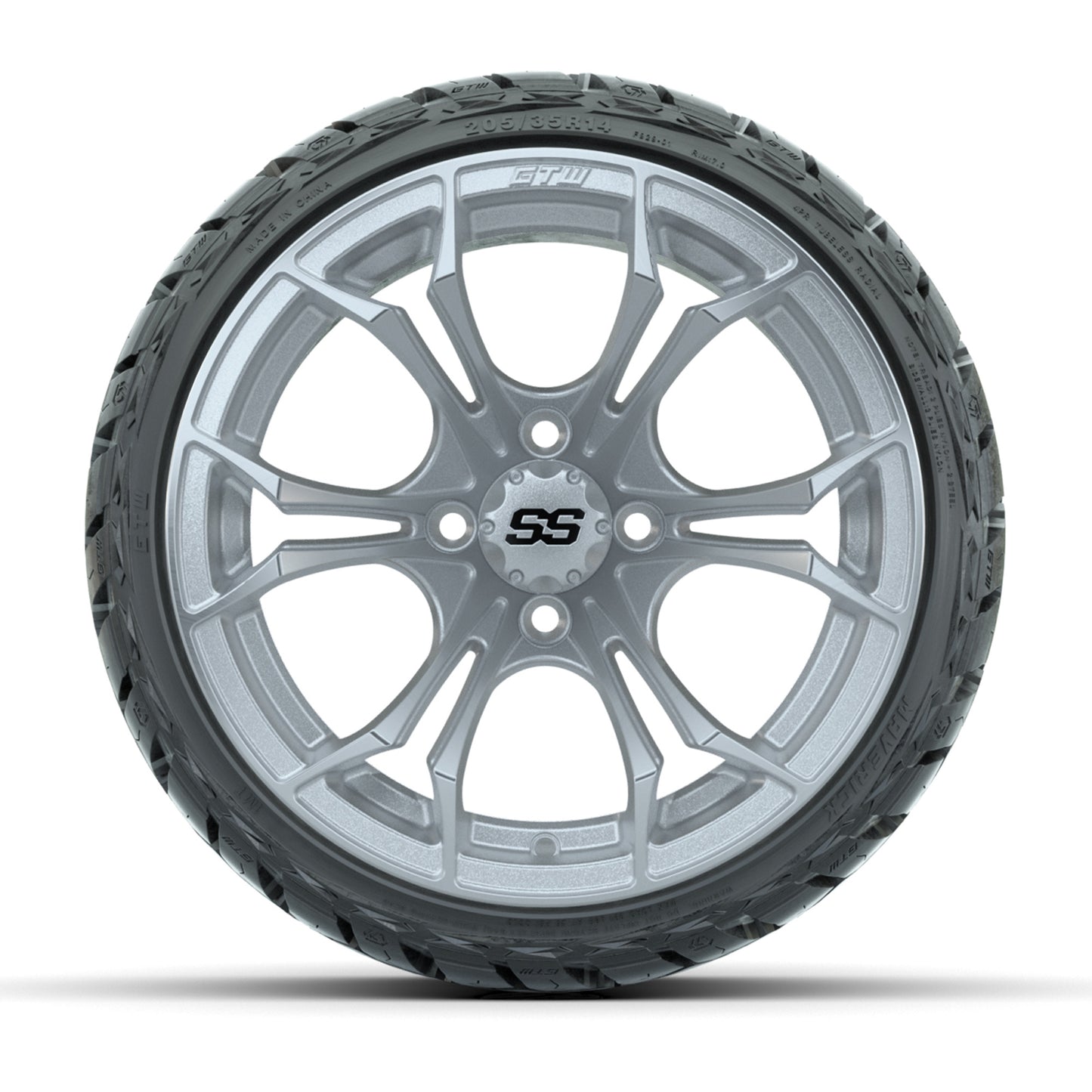 GTW Spyder Silver Brush 14" Wheels & 205/35-R14 Maverick Low-Profile AT Tires – Set of 4