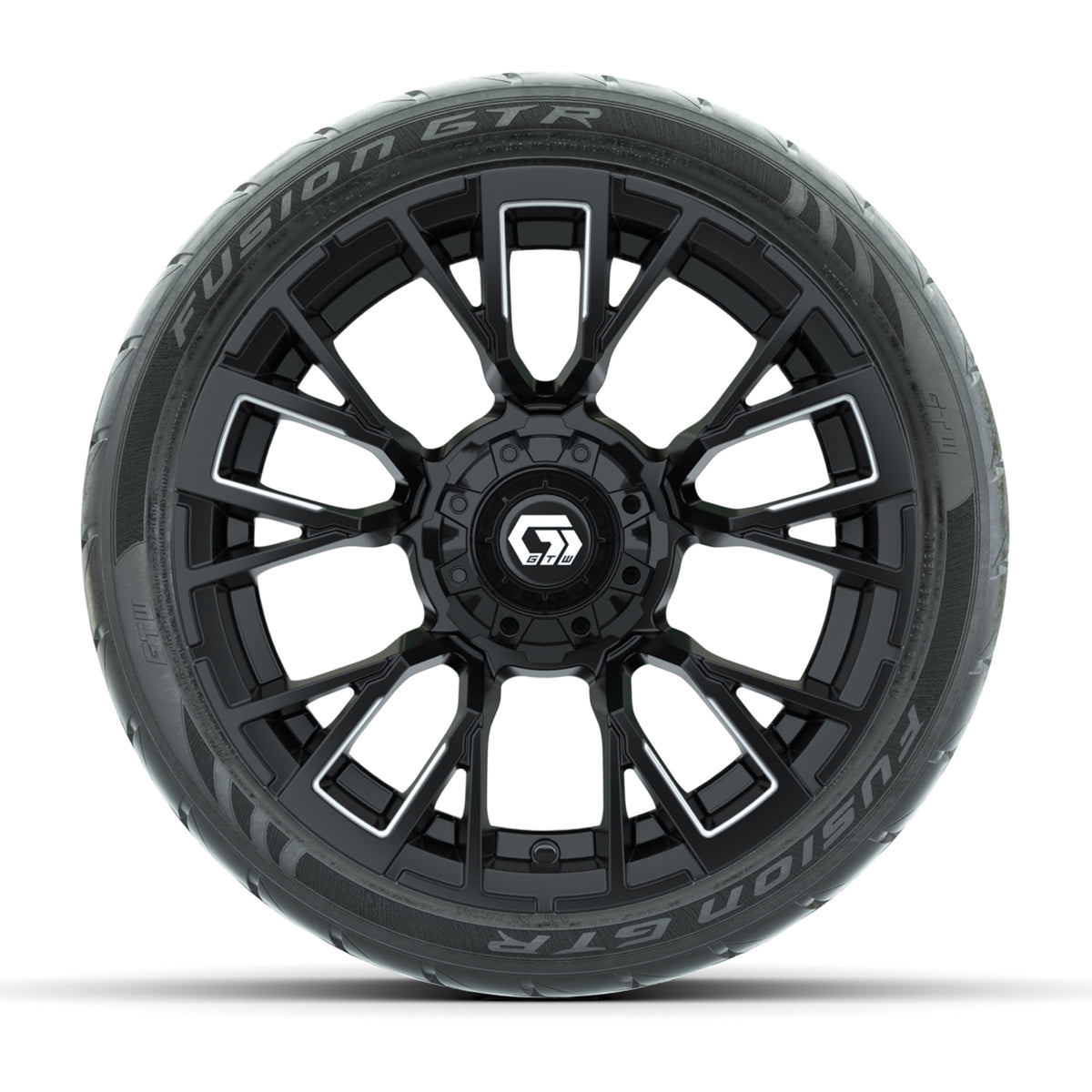 GTW® Vandal Matte Black/Machined 14 in Wheels with 205/40-R14 Fusion GTR Steel Belted Street Tires Full Set