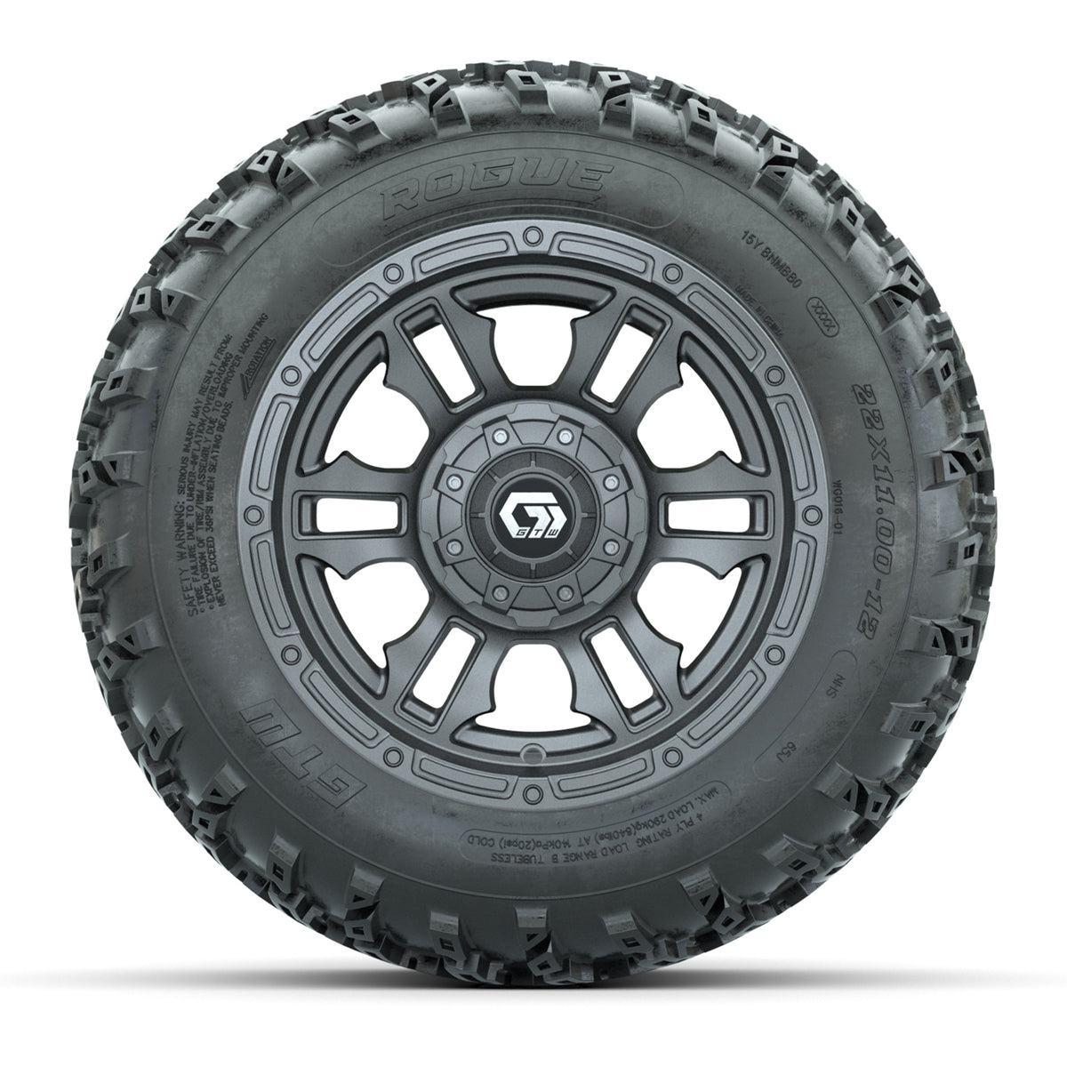 GTW® Shogun Gunmetal 12 in Wheels with 22x11.00-12 Rogue All-Terrain Tires Full Set
