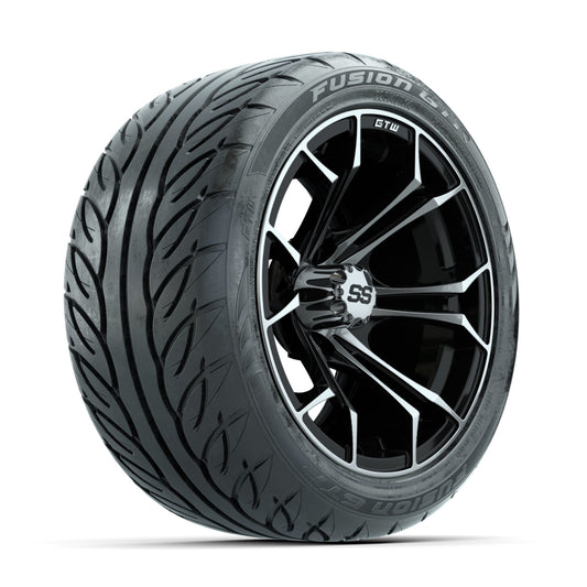 GTW Spyder Machined/Black 14 in Wheels with 225/40-R14 Fusion GTR Street Tires Full Set