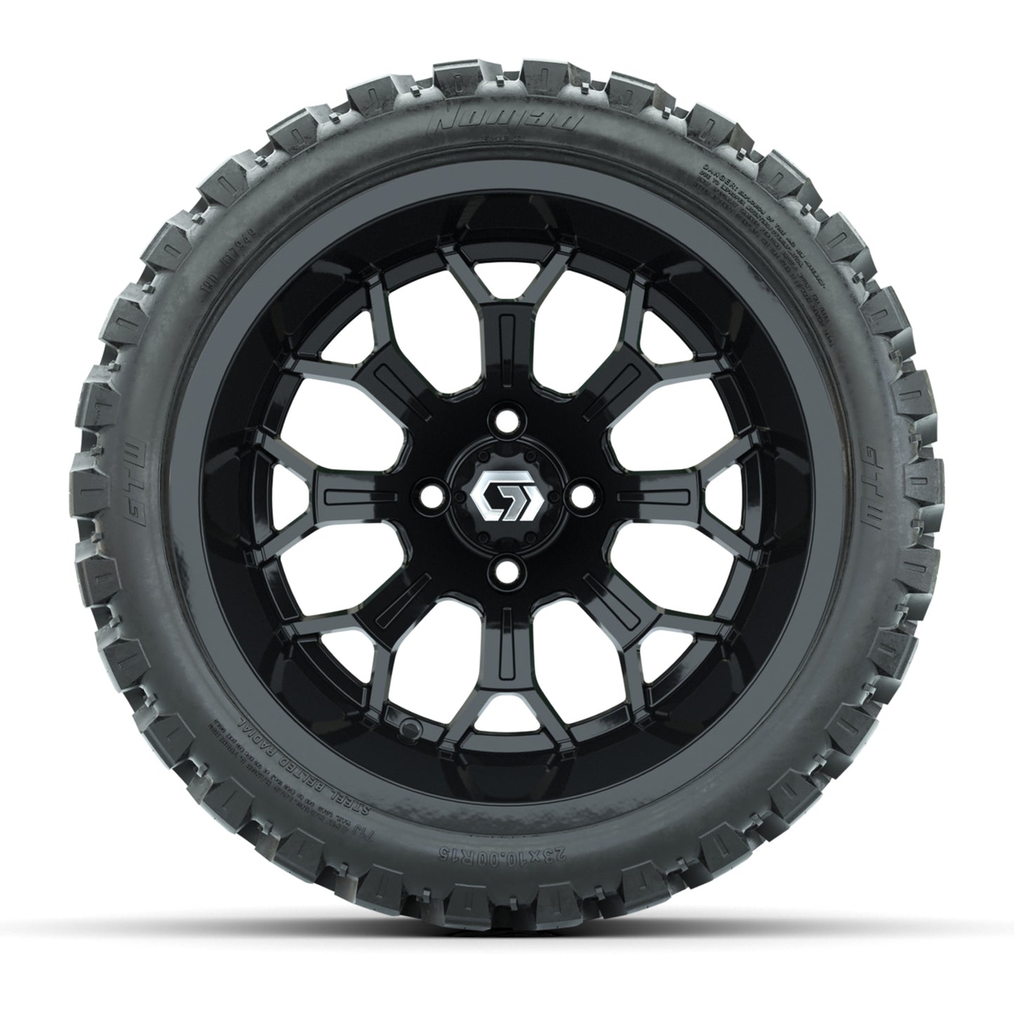 GTW® Assault Gloss Black 15" Wheels with 23X10-R15 Nomad Steel Belted Radial All-Terrain Tires - Full Set