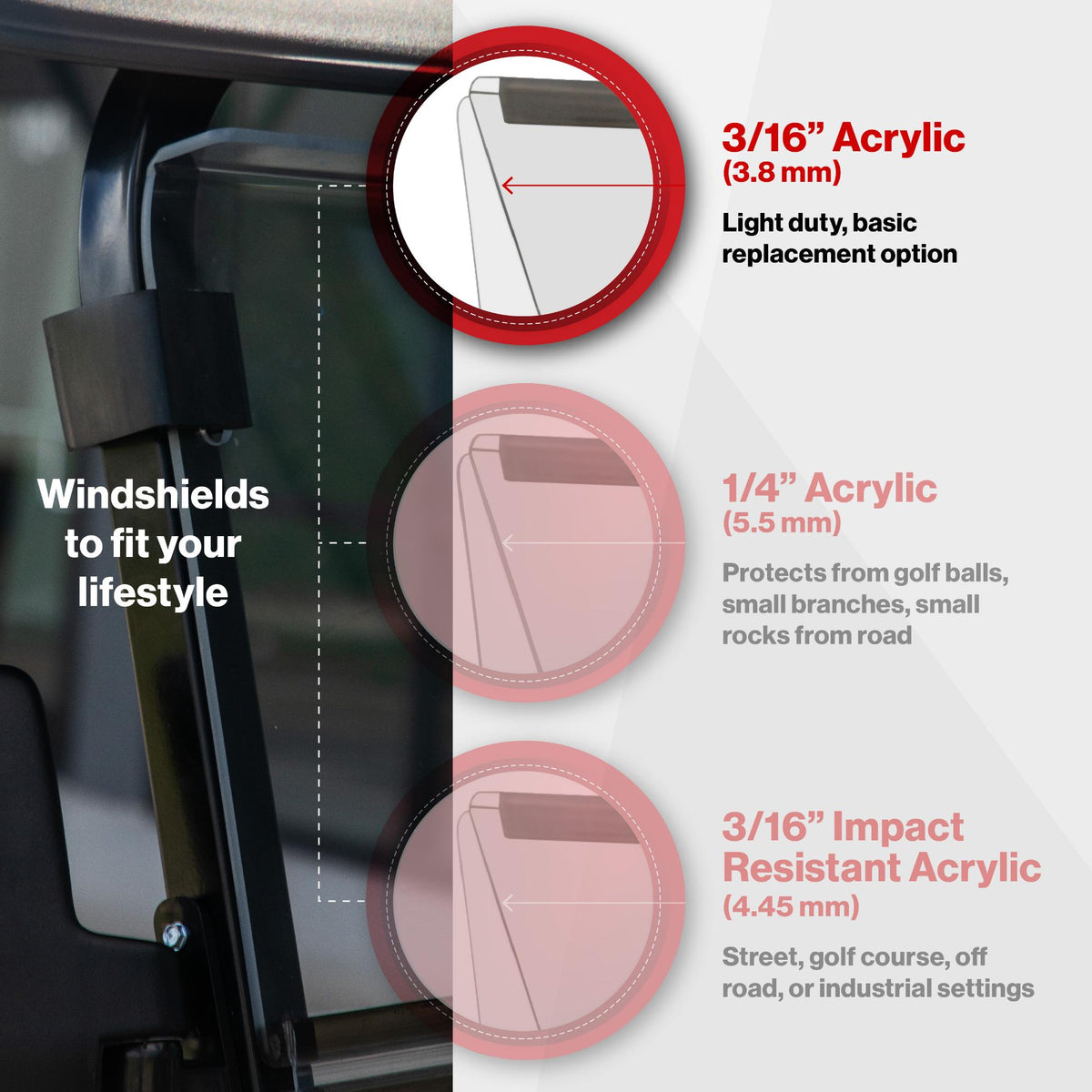 RedDot 3/16" Clear Folding Windshield for Evolution Classic & Forester