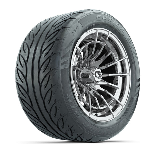 14" GTW® Boost Chrome Golf Cart Wheels & 255/45-R14 Fusion GTR Radial Street Tires (Set of 4)
