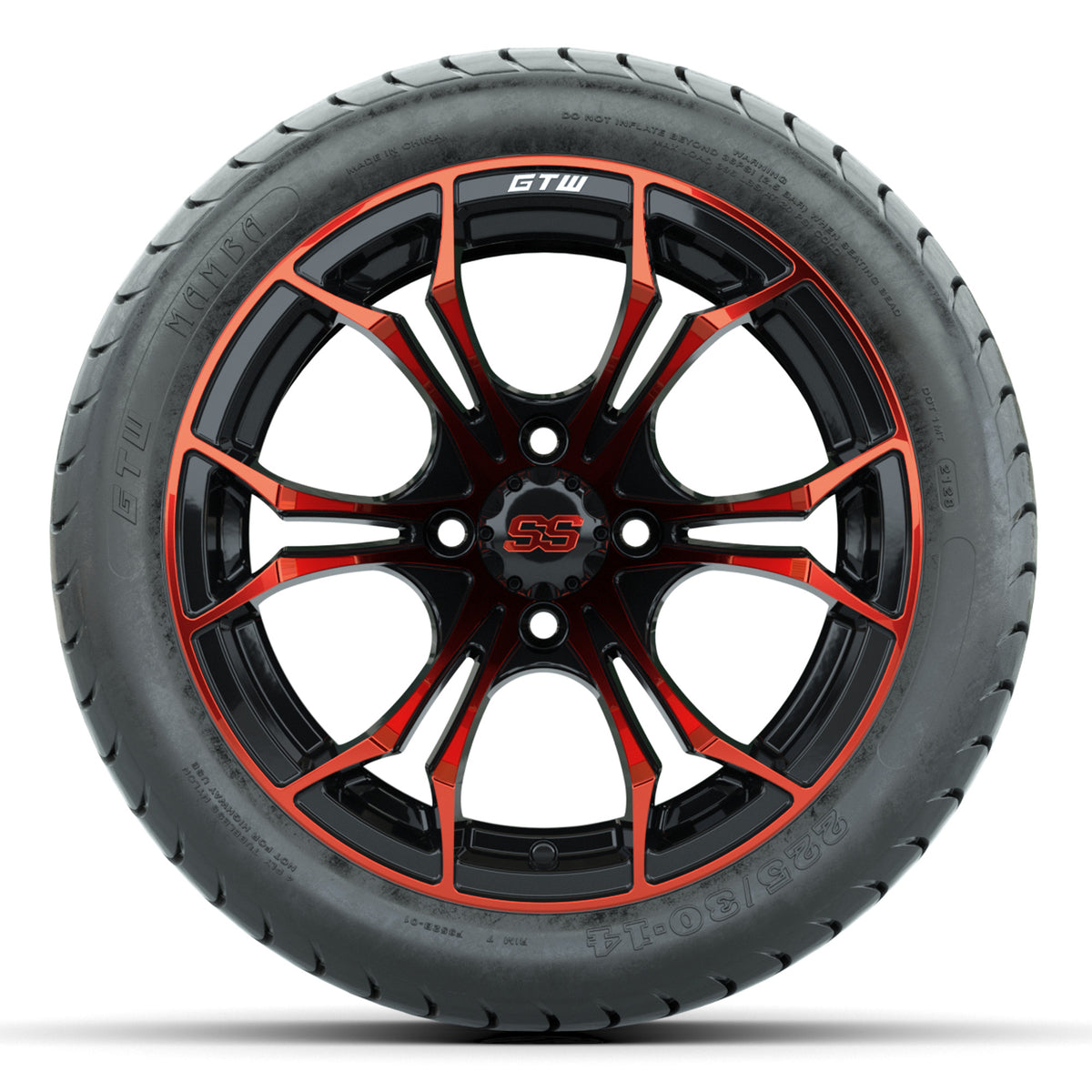 GTW Spyder Red/Black 14 in Wheels with 225/30-14 Mamba Street Tires Full Set