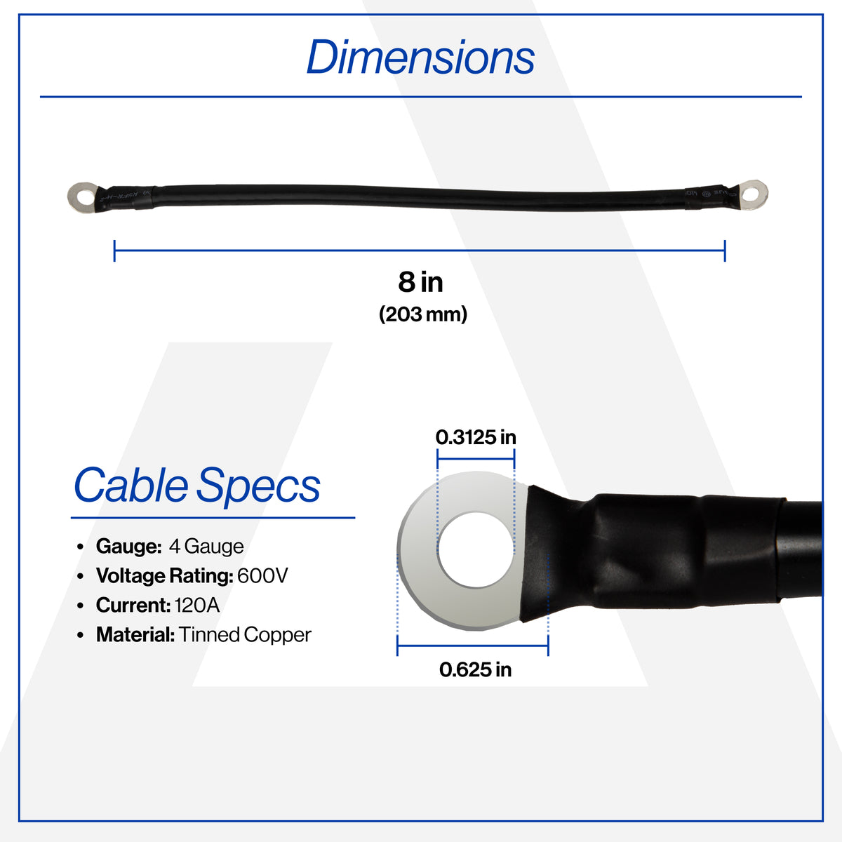 8 Inch 4-Gauge Black Battery Cable