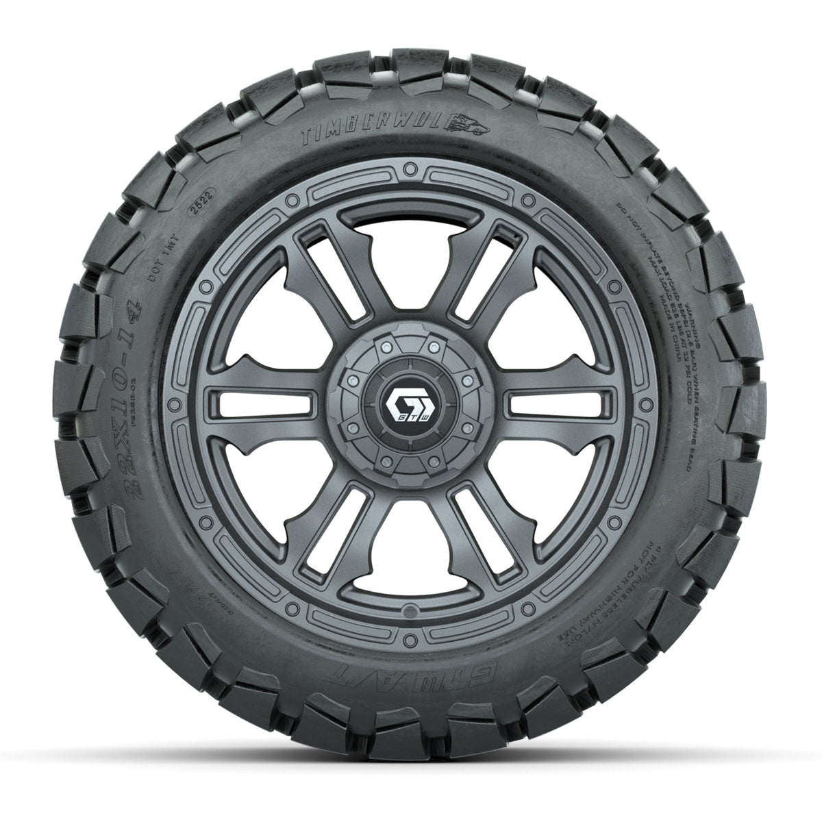 GTW® Shogun Gunmetal 14 in Wheels with 22x10-14 Timberwolf All-Terrain Tires Full Set