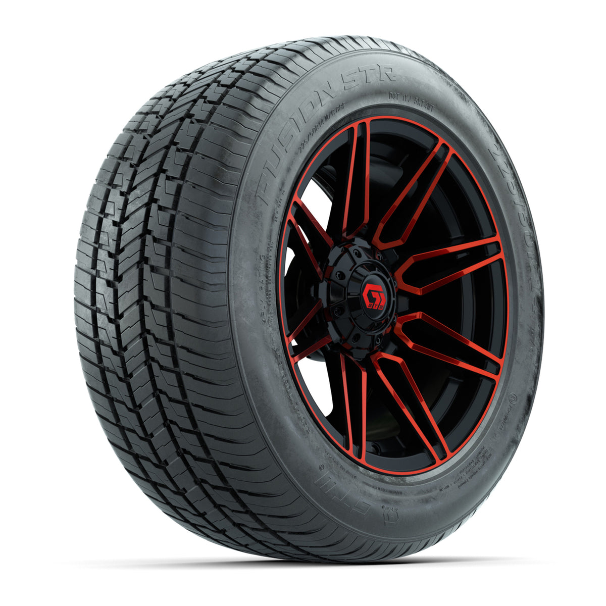 GTW Stealth Gloss Black/Red 14" Wheel & 225/50-R14 Fusion STR Street Tire Package