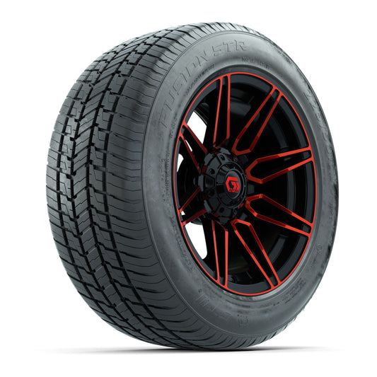 GTW Stealth Gloss Black/Red 14" Wheel & 225/50-R14 Fusion STR Street Tire Package