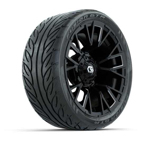 GTW® Vandal Matte Black/Machined 14 in Wheels with 205/40-R14 Fusion GTR Steel Belted Street Tires Full Set