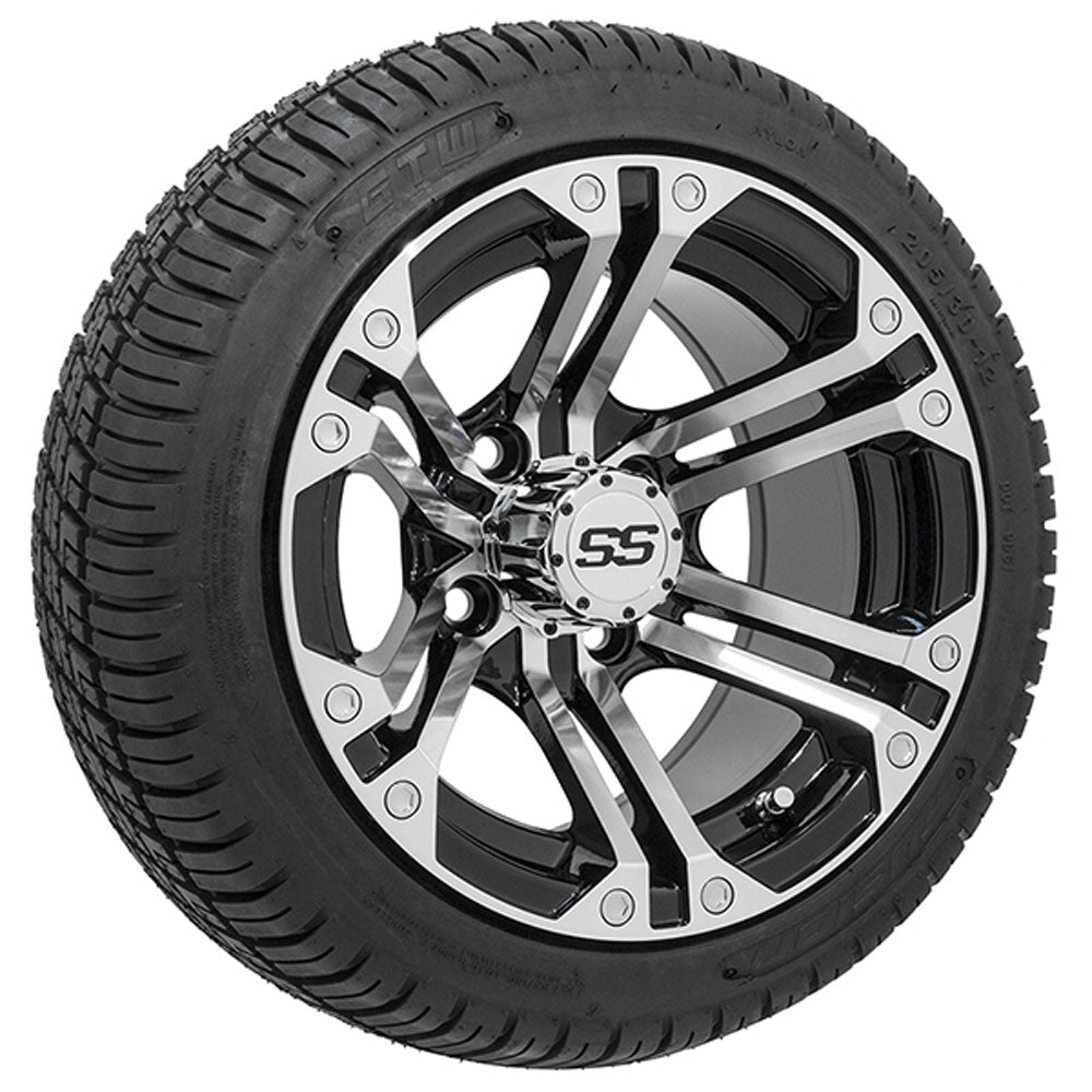 GTW Specter 12" Black & Machined Wheels with 18" Fusion DOT Street Tires — Set of 4