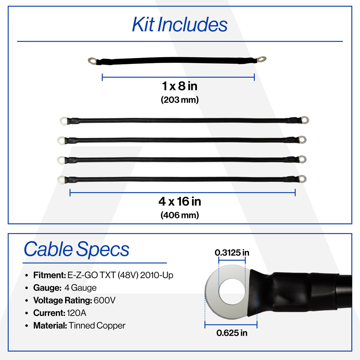EZGO TXT 48V 4-Gauge Battery Cable Set (Years 1994.5-Up)
