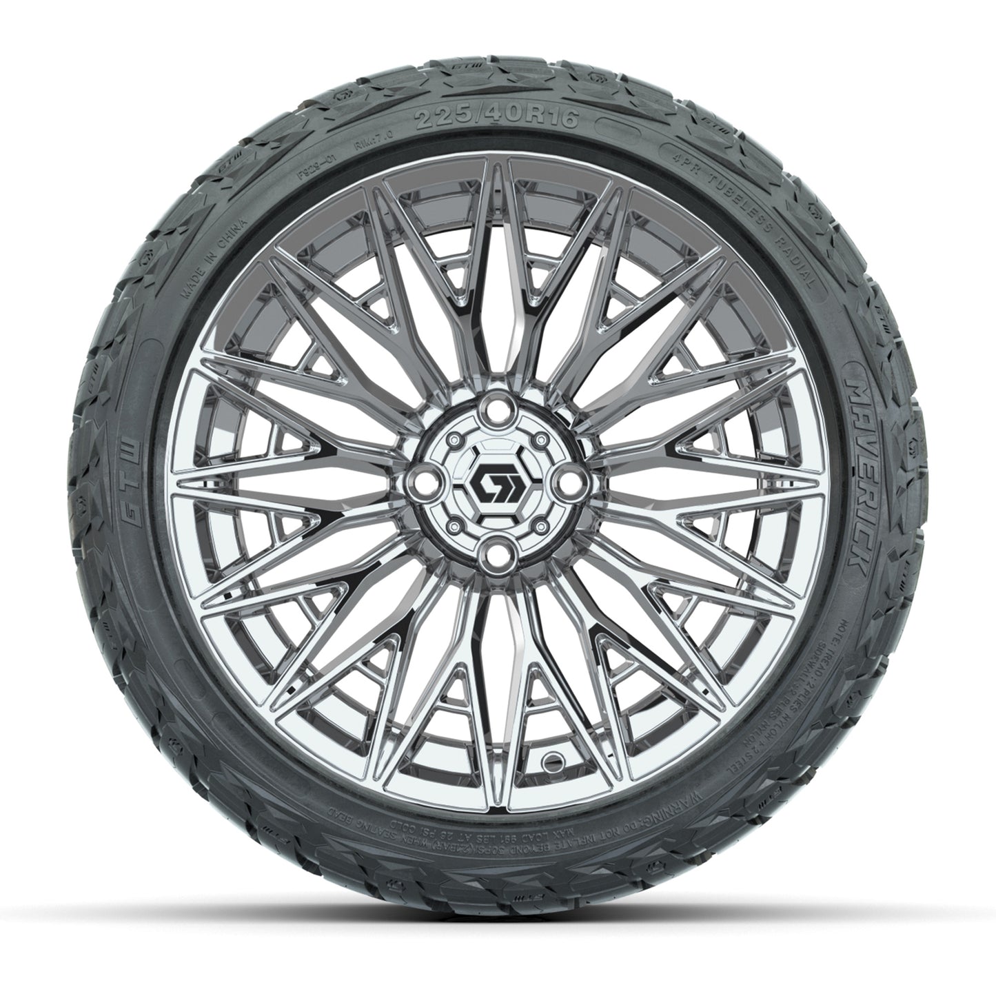 GTW 16" Blur Chrome Golf Cart Wheels & 225/40-R16 Maverick All Terrain Tires
