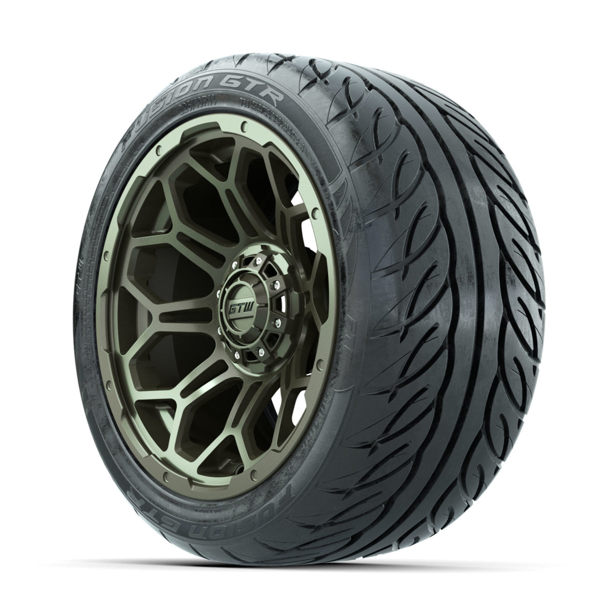 GTW Bravo Matte Recon Green 14 in Wheels with 225/40-R14 Fusion GTR Street Tires Full Set