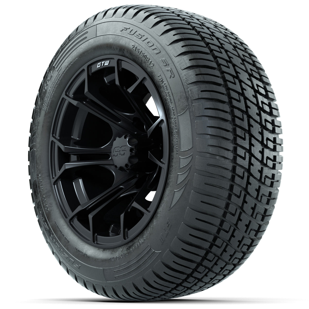 GTW Spyder Matte Black 12" Wheels with 215/50-R12 Fusion S/R Street Tires Full Set
