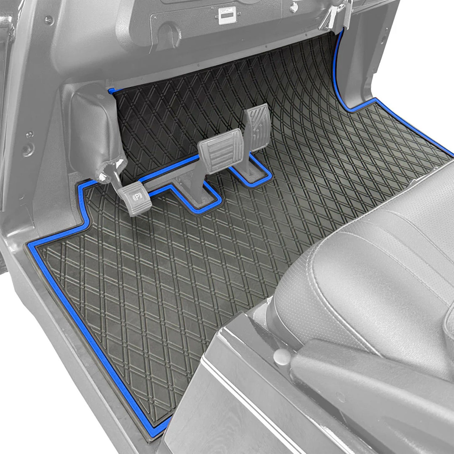 Xtreme Mats Full Coverage Golf Cart Floor Mat – Bintelli Beyond | Black & Blue Trim