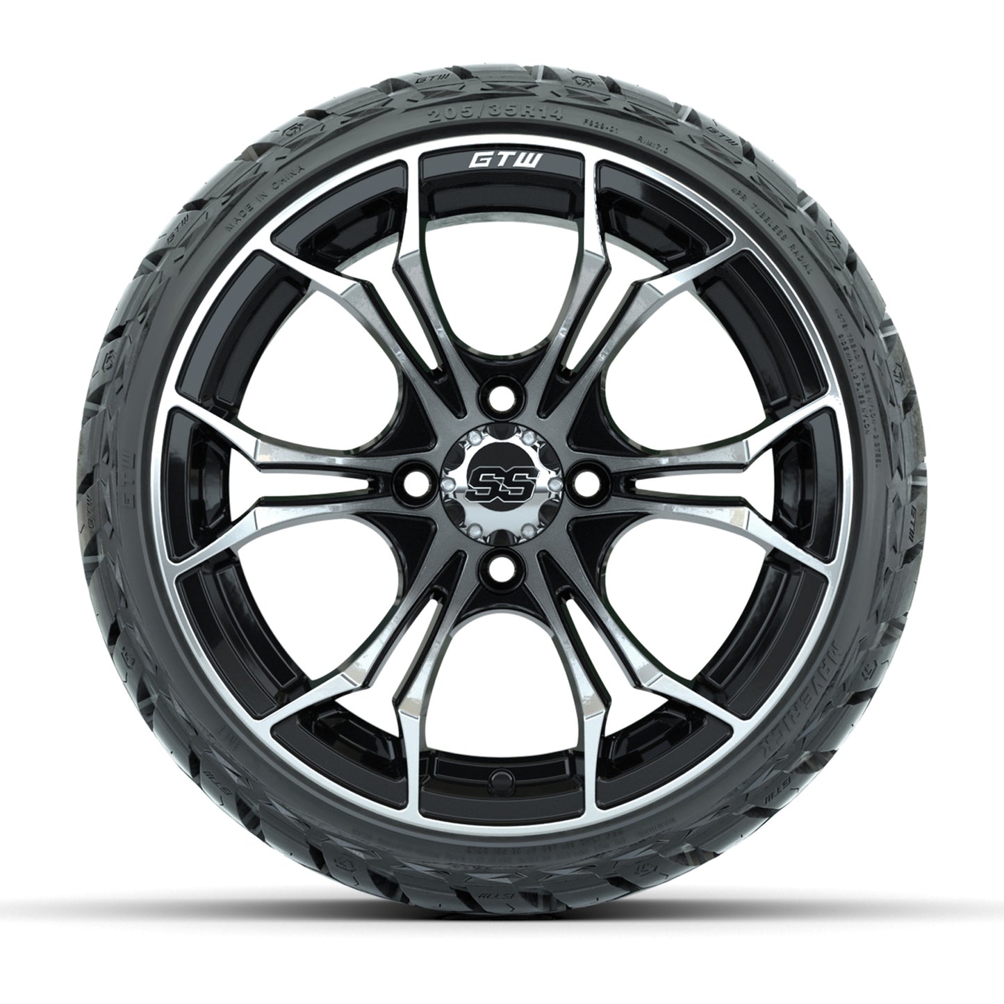 GTW Spyder Black/Machined 14 in Wheels with 205/35-R14 Maverick Low-Profile All-Terrain Tires – Full Set