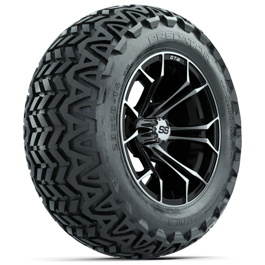 GTW Spyder Machined/Black 14 in Wheels with 23x10-14 GTW Predator All-Terrain Tires Full Set