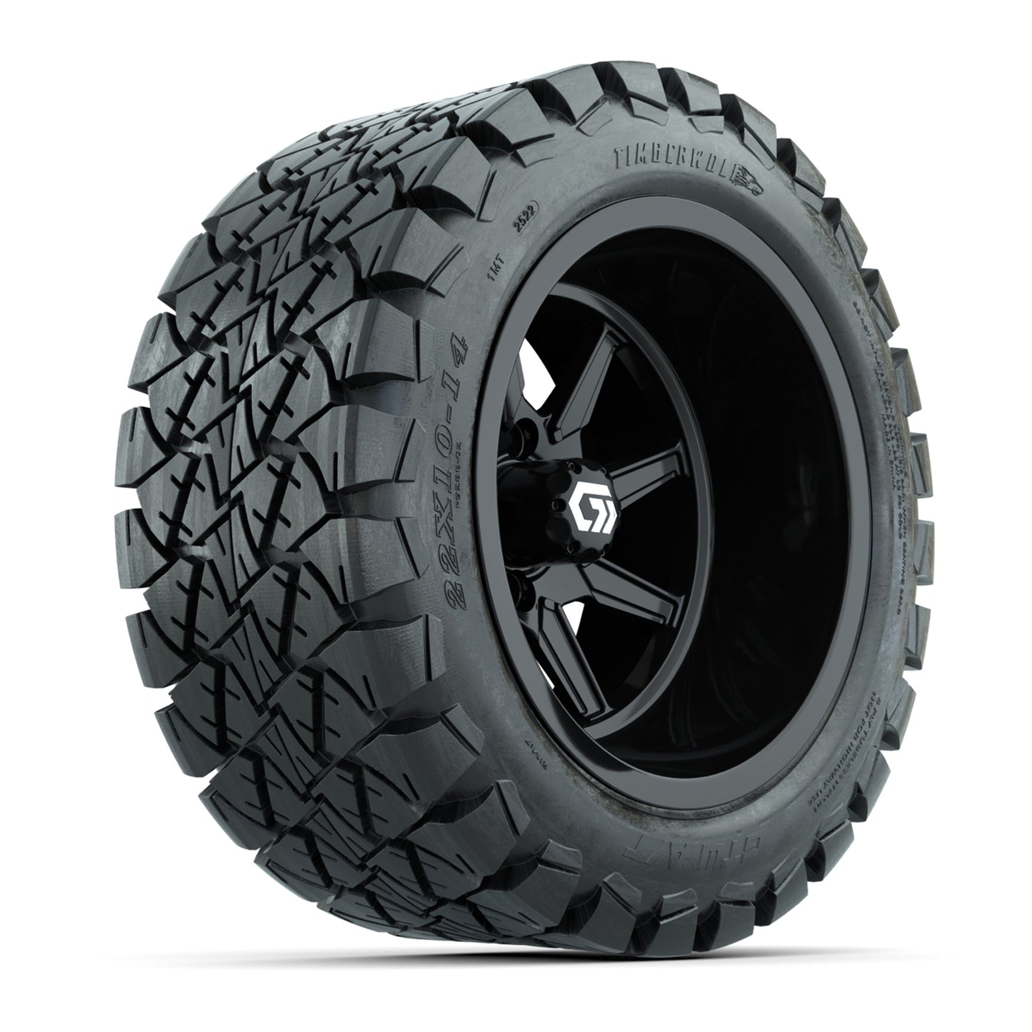 GTW Reaper Gloss Black 14" Wheels with 22X10-14 Timberwolf All-Terrain Tires - Full Set