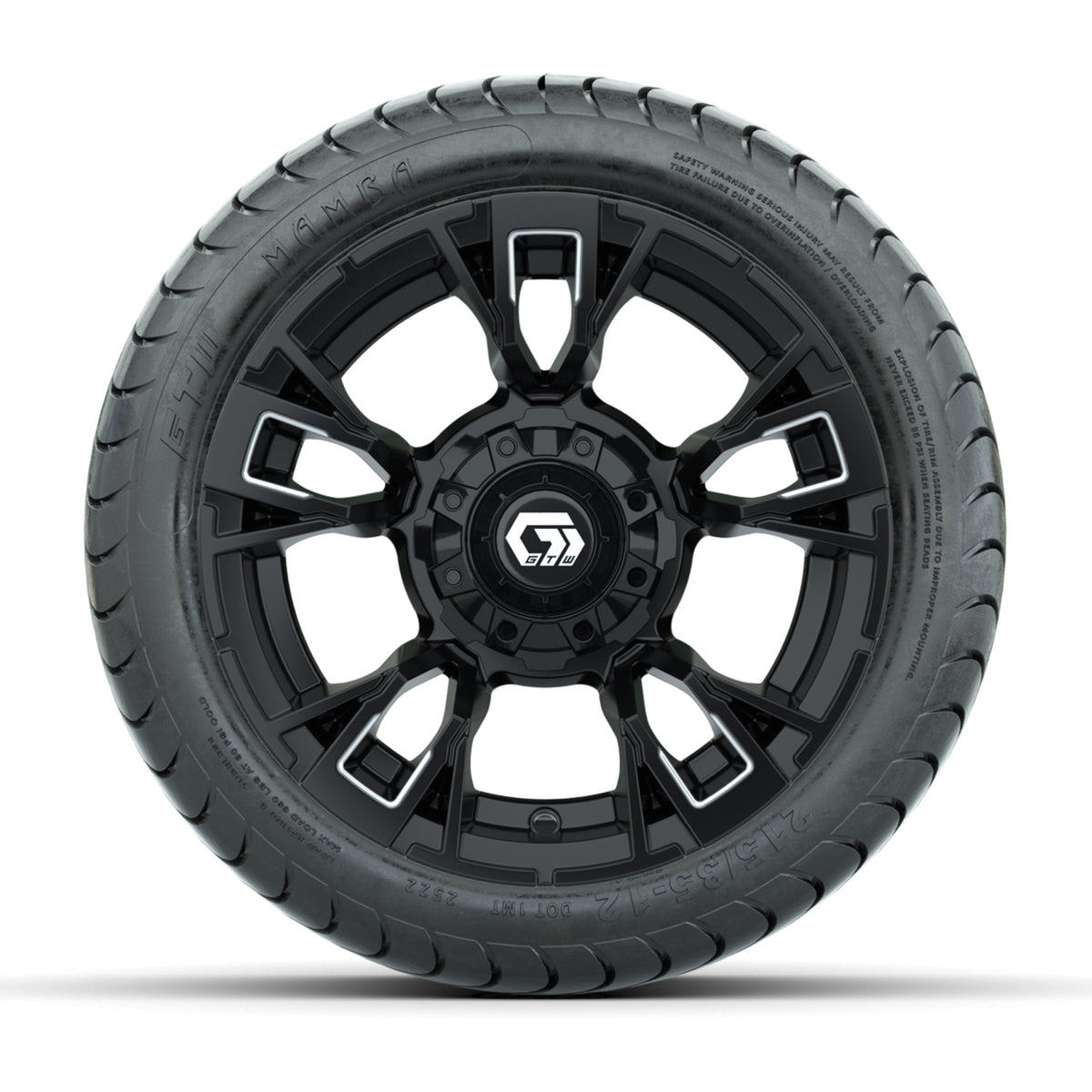 GTW® Vandal Matte Black/Machined 12 in Wheels with 215/35-12 Mamba Street Tires Full Set