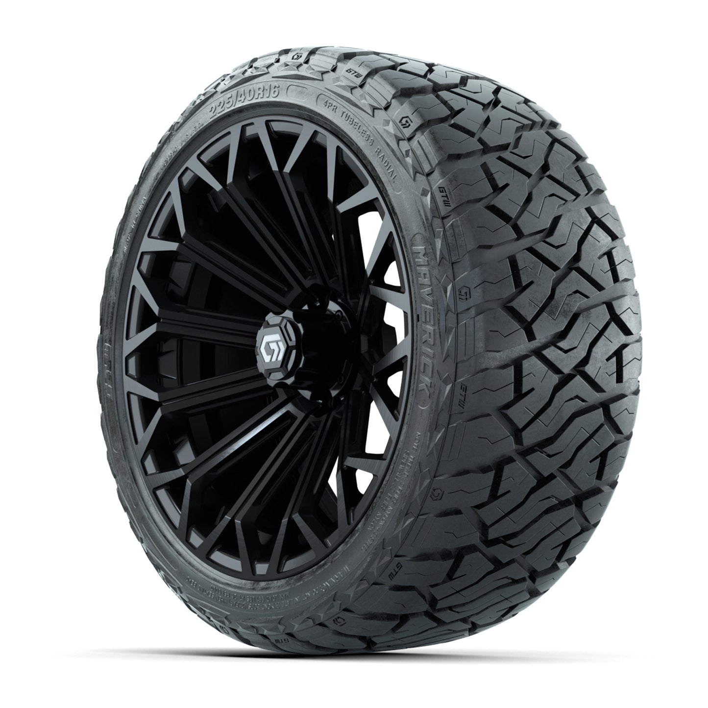 GTW® 16" Phantom Gloss Black Golf Cart Wheels & 225/40-R16 Maverick A/T Tires - Full Set