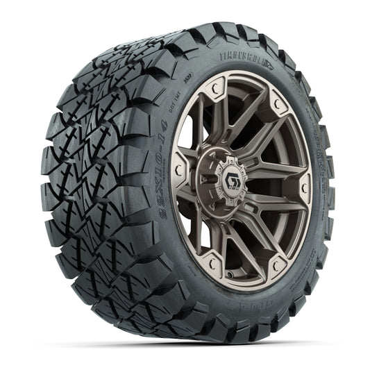 GTW® Graffiti Satin Bronze 14 in Wheels with 22x10-14 Timberwolf All-Terrain Tires Full Set