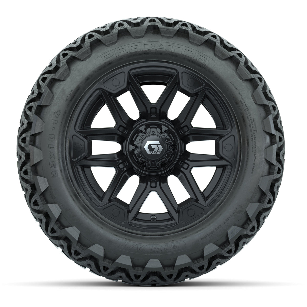 GTW® Graffiti Gloss Black 14 in Wheels with 23x10-14 Predator All-Terrain Tires  Full Set