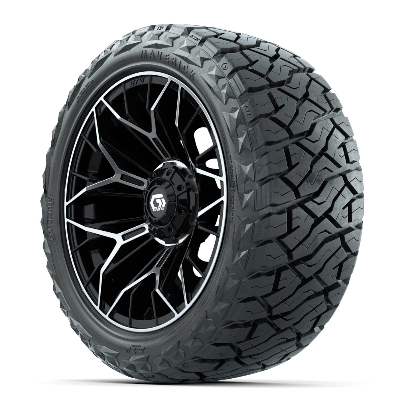 GTW Stellar Black/Machined 15" Wheels & 23x10.00-R15 Maverick All-Terrain Tires – Set of 4