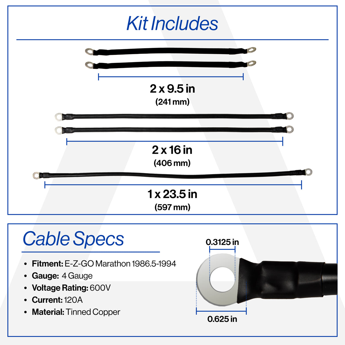 EZGO Marathon 4-Gauge Battery Cable Set (Years 1986.5-1994)