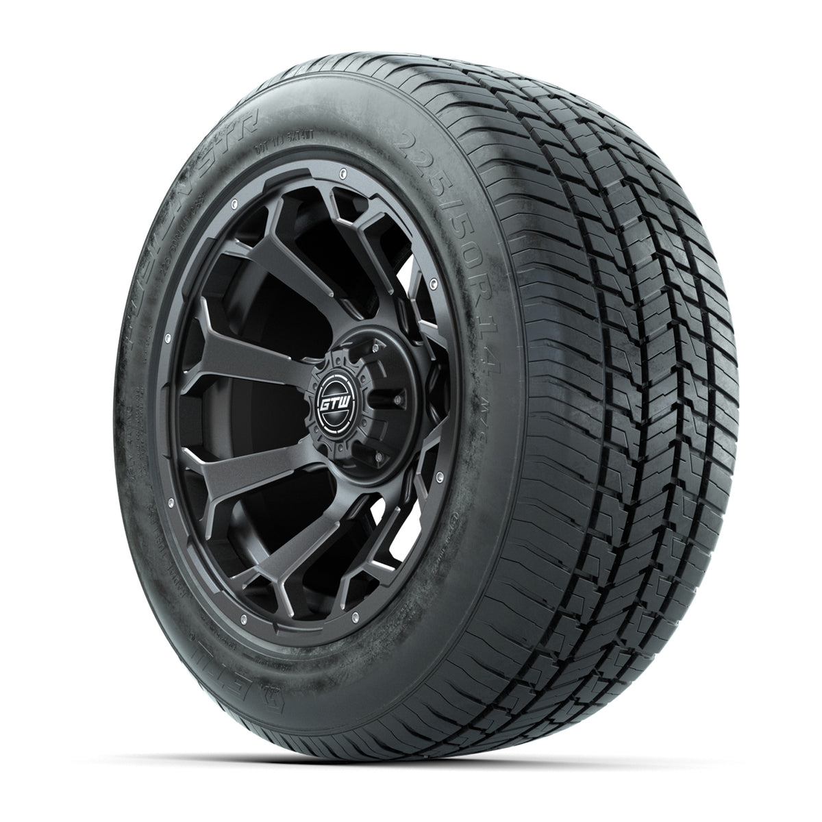 GTW® Raven Matte Gray 14" Wheels with 255/50-R14 Fusion STR DOT Approved Street Tires - Full Set