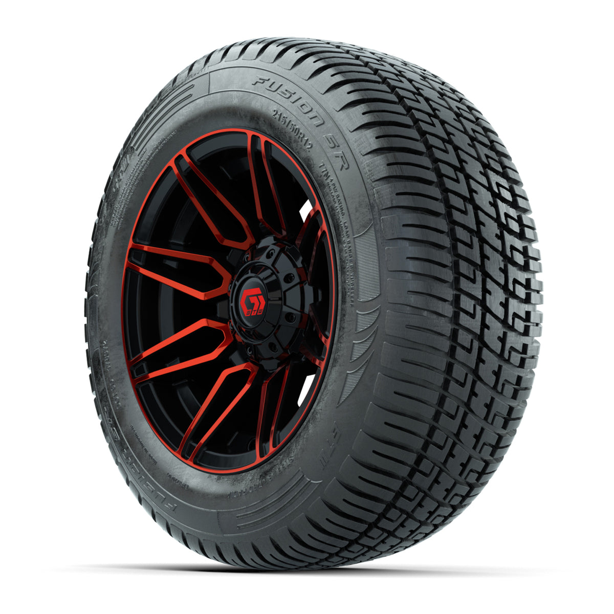 GTW Stealth 12" Black/Red Golf Cart Wheels & 215/50-R12 Fusion S/R Radial Tires – Set of 4