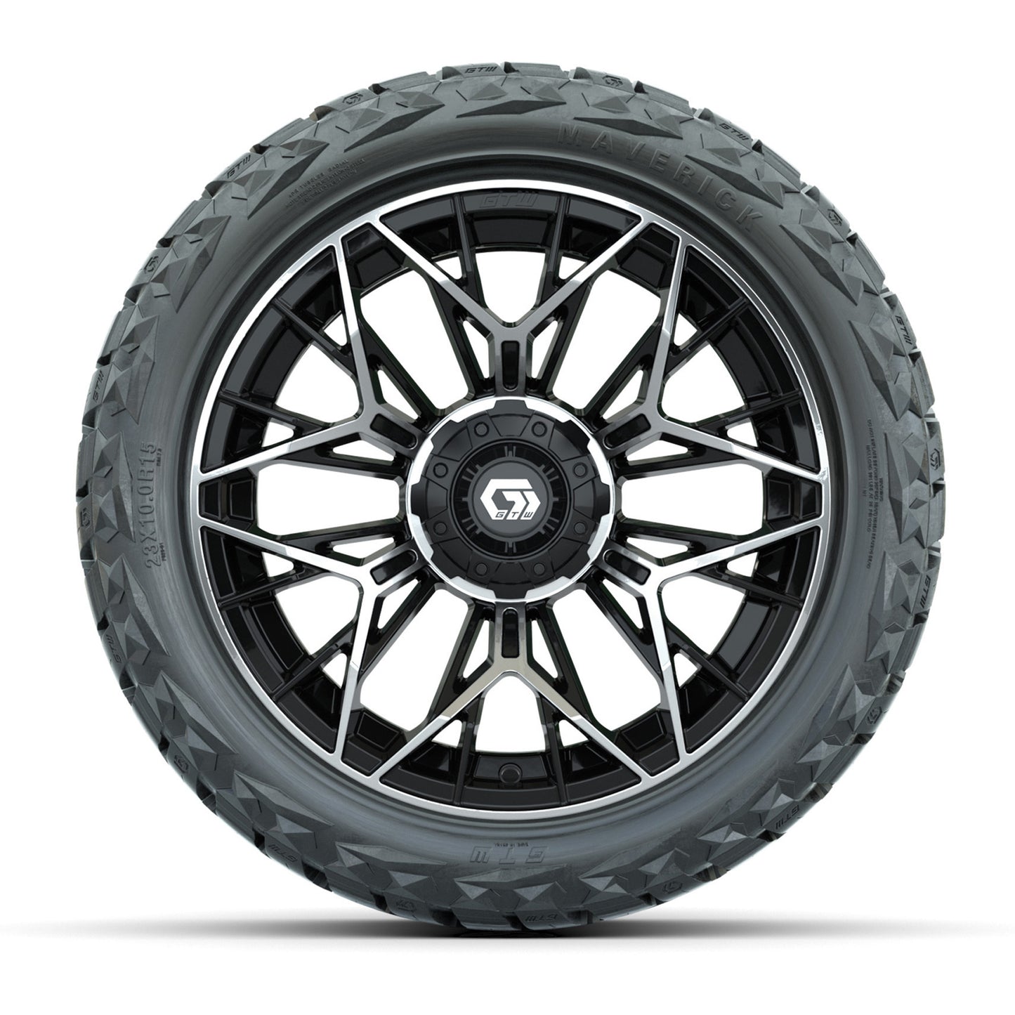 GTW Stellar Black/Machined 15" Wheels & 23x10.00-R15 Maverick All-Terrain Tires – Set of 4
