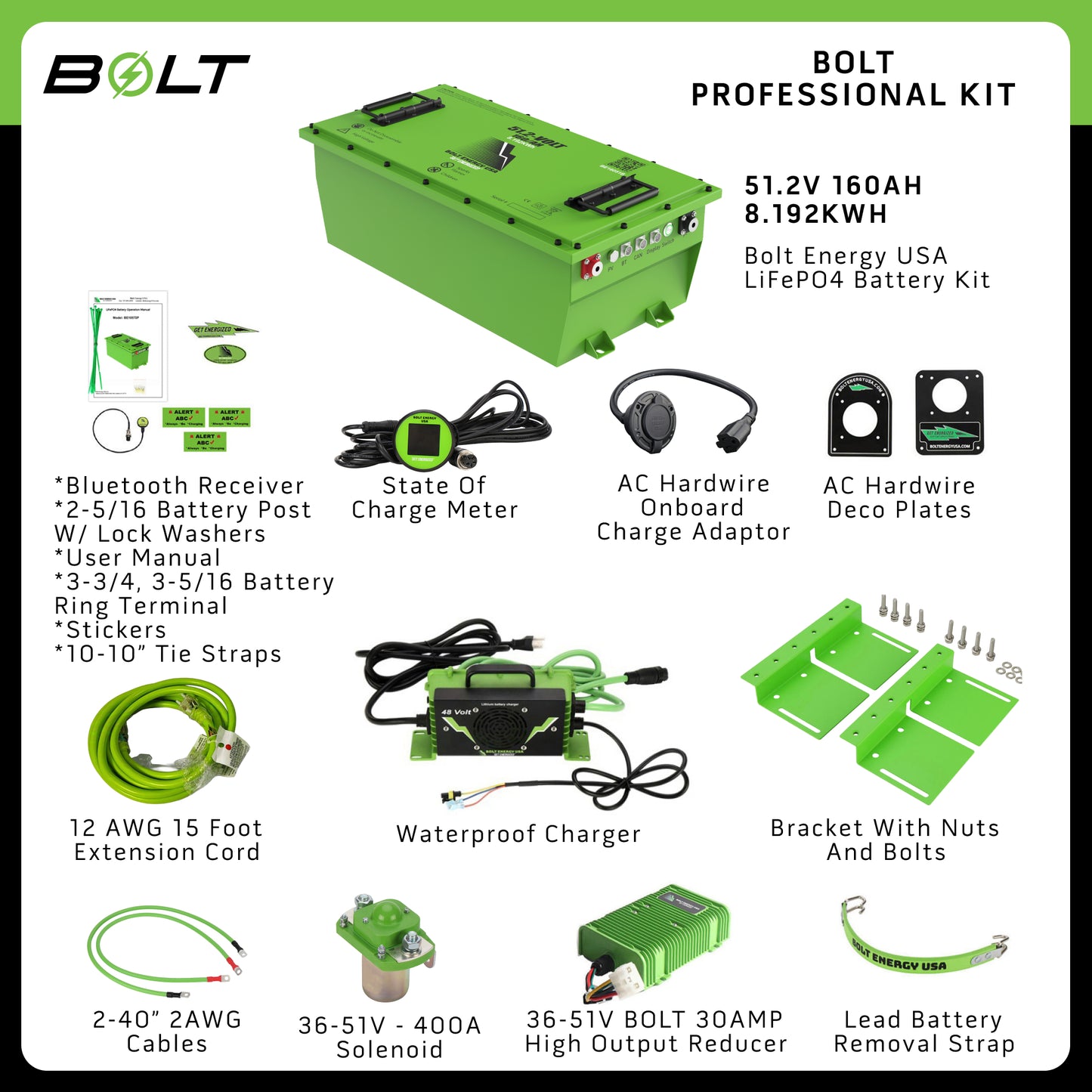 Bolt Energy 51V 160Ah Club Car Onward & Tempo – Plug & Play Vanguard Lithium Replacement