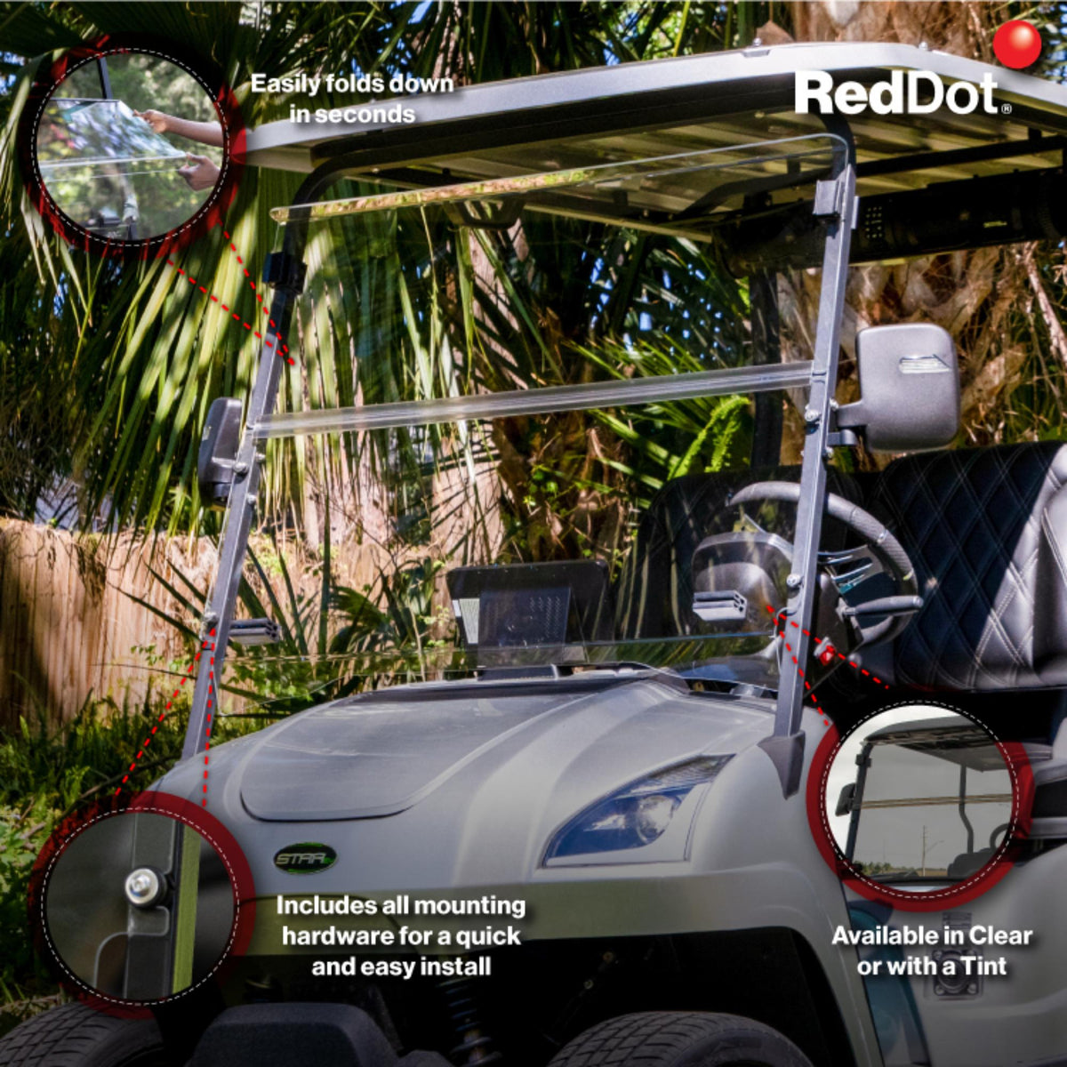 RedDot Star EV Sirius Clear 1/4" Folding Windshield Made in USA