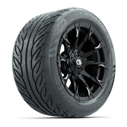 14" GTW® Diablo Gloss Black/Machined Golf Cart Wheels & 255/45-R14 Fusion GTR Radial Street Tires (Set of 4)