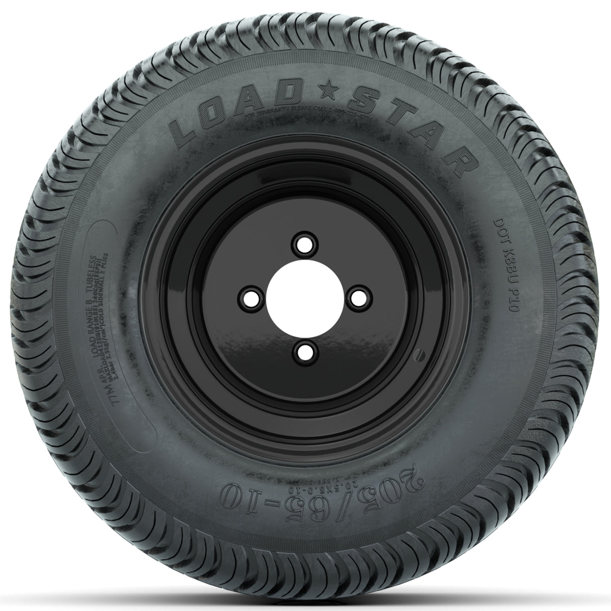 Set of (4) 10" Matte Black Steel Offset Wheels with 205/65-10 Kenda Load Star Street Tires