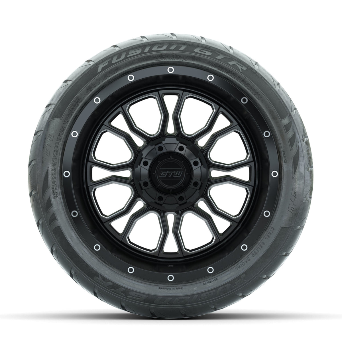 GTW Volt Machined/Black 14 in Wheels with 225/40-R14 Fusion GTR Street Tires Full Set