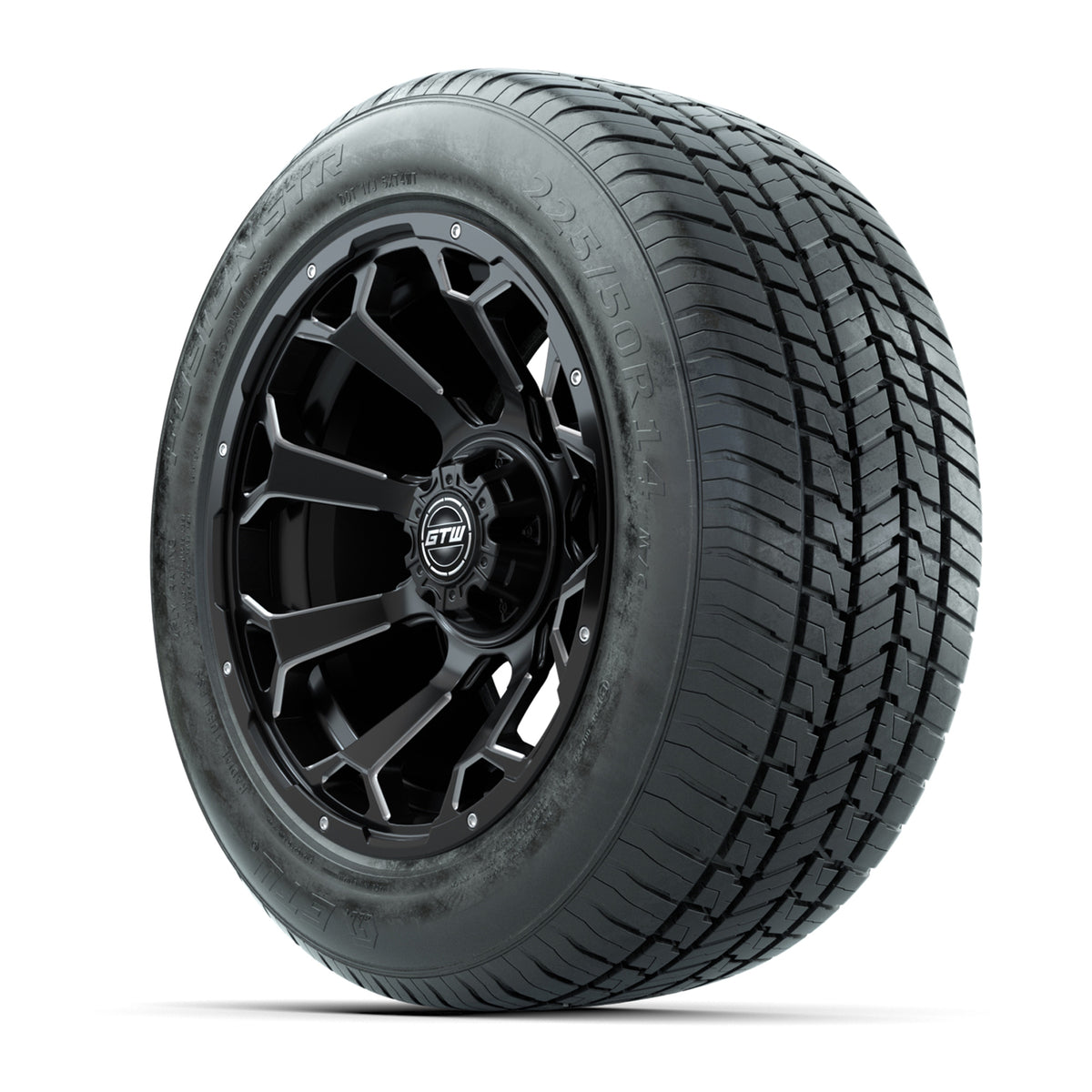 GTW® Raven Matte Black and Ball Milled 14" Wheels with 255/50-R14 Fusion STR DOT Approved Street Tires - Full Set