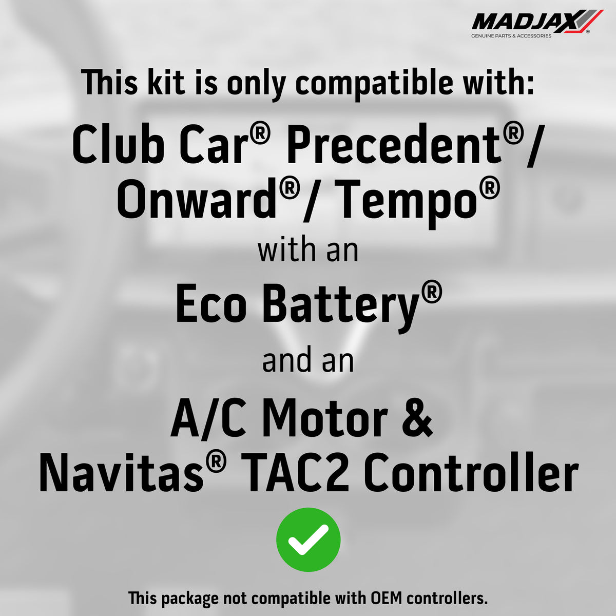 MadJax® Kinect™ Display Screen Kit for Club Car Precedent, Onward & Tempo — Eco Battery, A/C Motor & Navitas TAC2 (2004-Up)